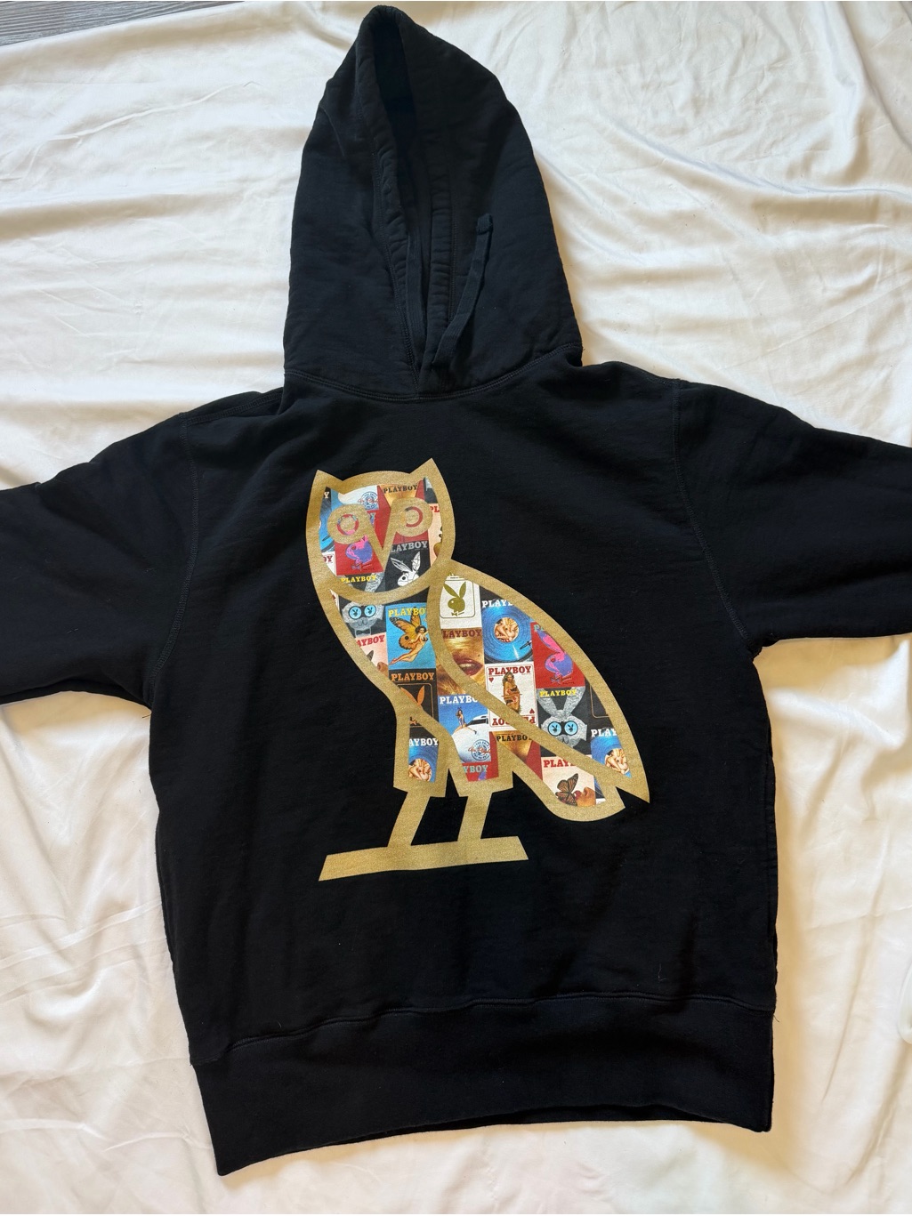 Playboy Black Hoodie With Gold And Multicolor Owl Logo